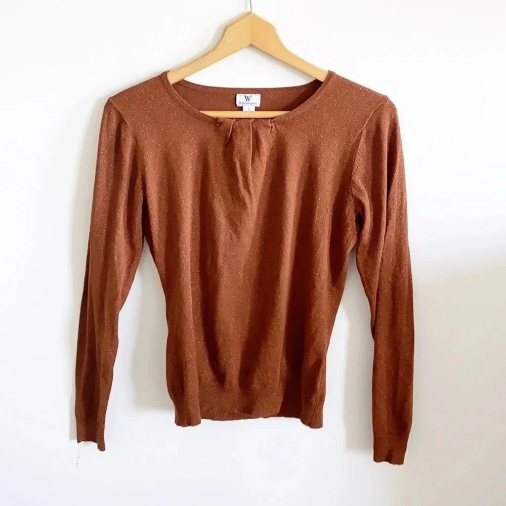 Worthington Brown Metallic Long Sleeve Sweater